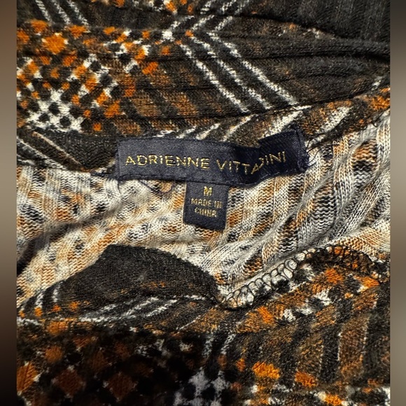 Adrienne Vittadini Brown Plaid Tie Neck Academia Lightweight Sheath Dress Sz M - Picture 7 of 12